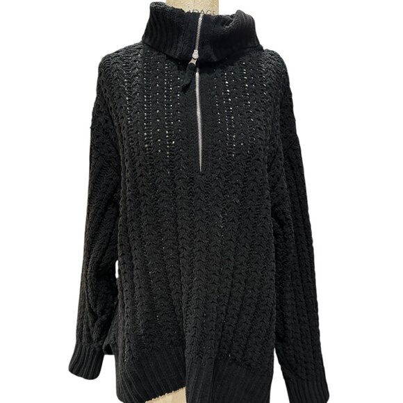 Aerie Cable Car Quarter Zip Sweater Black Size XL - Picture 1 of 4